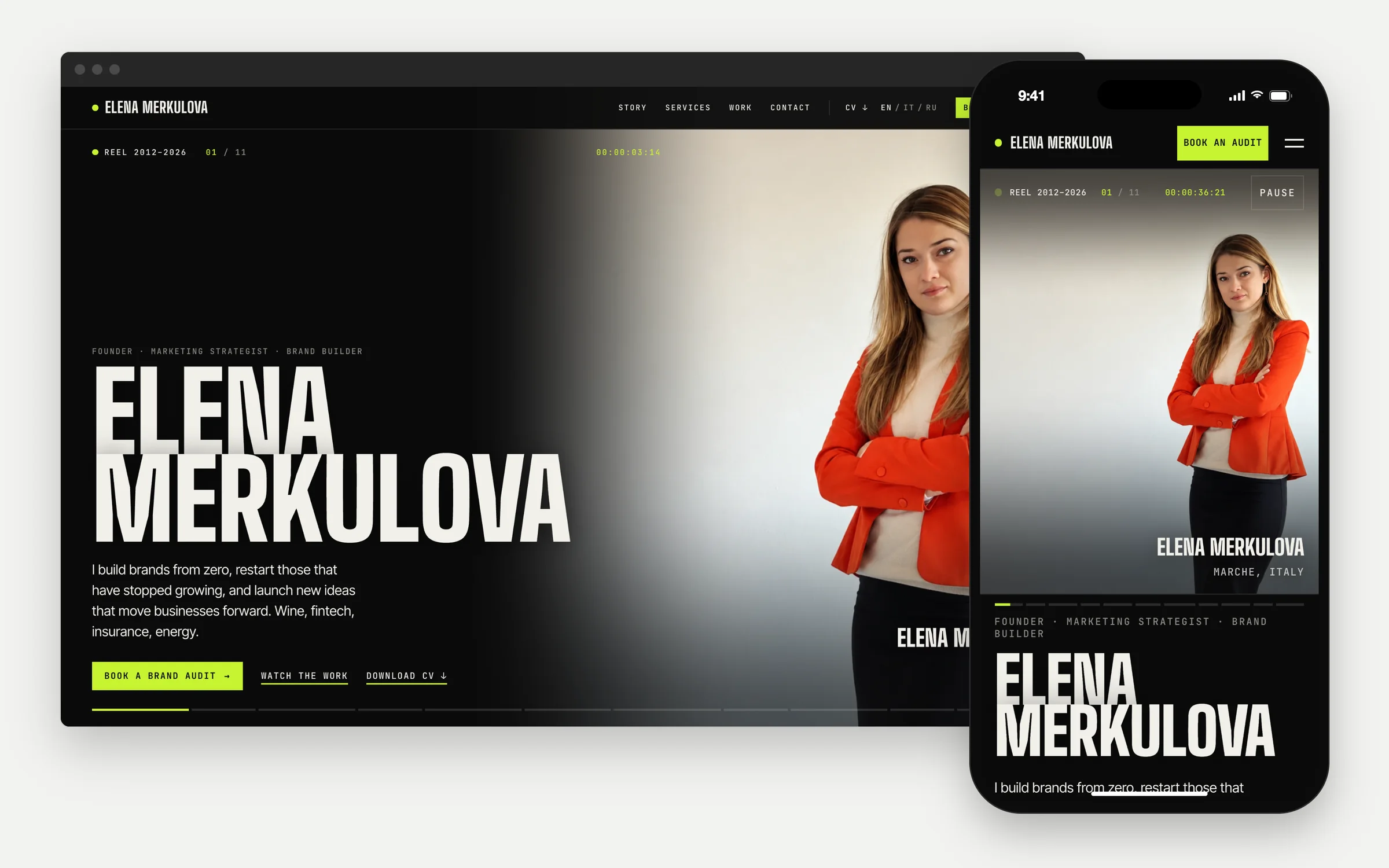 Сайт Елены Меркуловой открыт на компьютере и на iPhone: первый кадр рила с её портретом